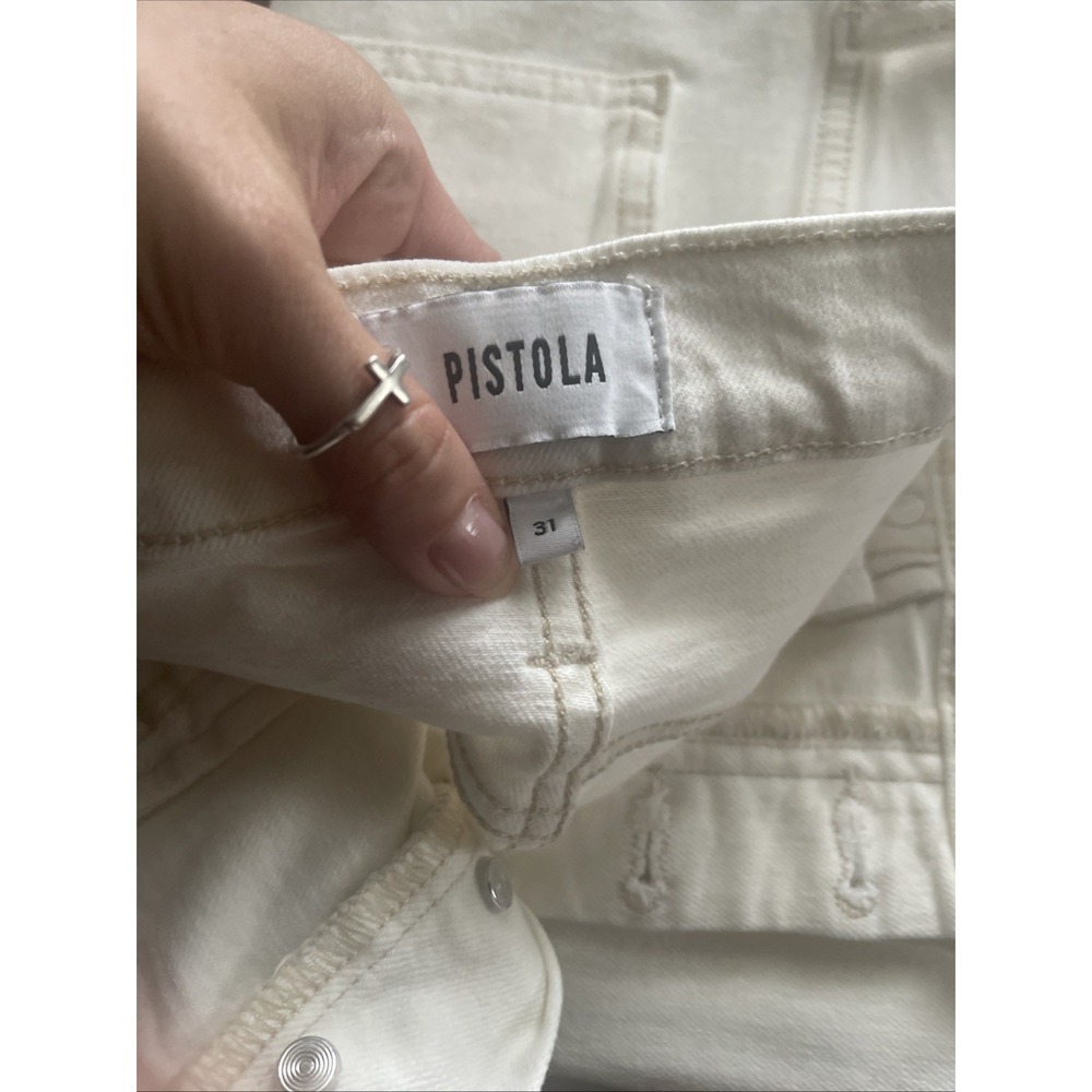 Pistola High Rise Straight Leg Cropped Jeans White Denim 31x24" Button Fly EUC - Picture 10 of 11